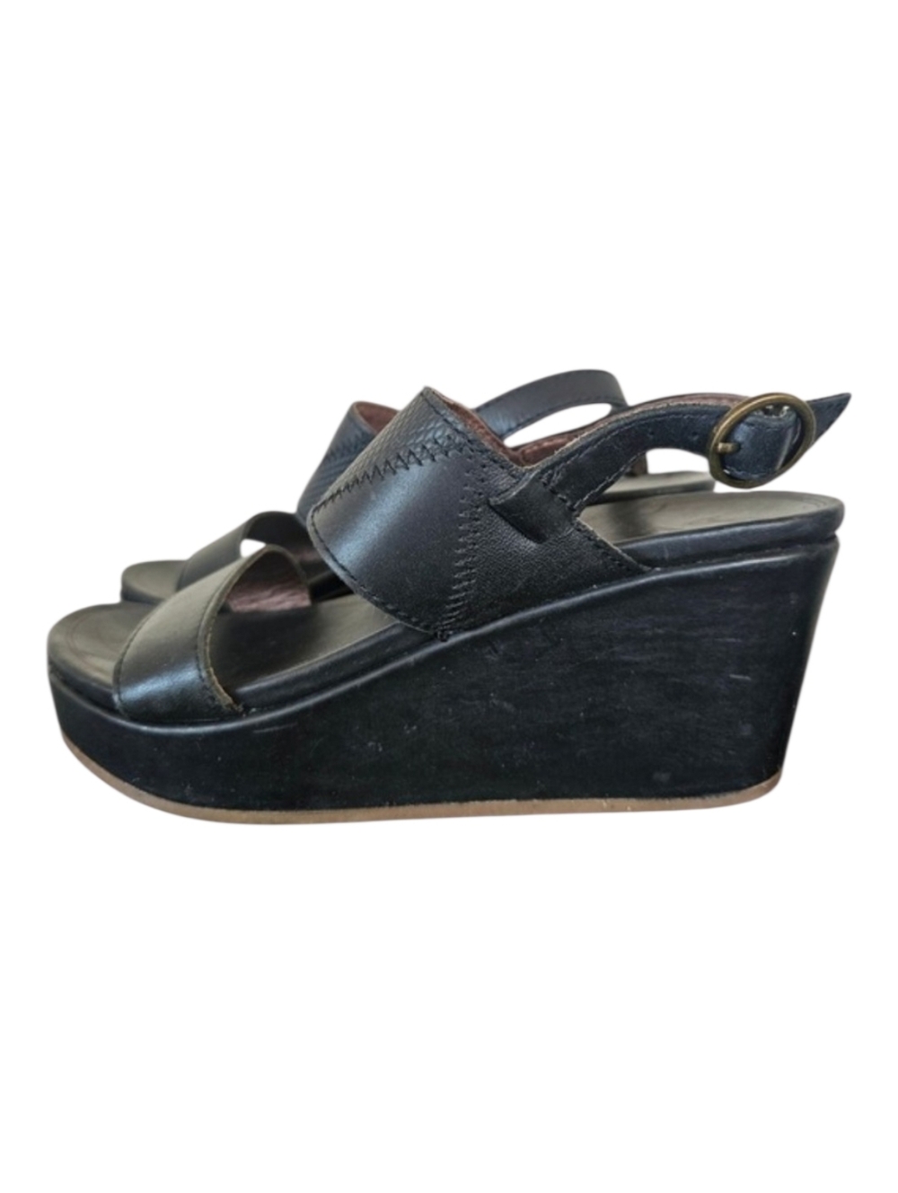 OLUKAI KEHA Black WEDGE Patchwork Boho LEATHER UPPER SANDAL SIZE EU 36 US 6